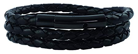 König Design Lederkette Lederband Leder-Armband 4 mm Herren Halskette Schwarz 60 cm lang mit Hebeldruckverschluss geflochten
