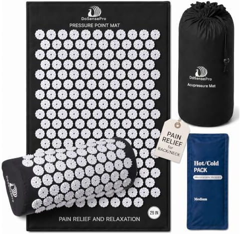 Acupressure Mat & Pillow Set - Acupressure Therapy for Back and Neck Pain Relief, Sciatica, and Pressure Point Aches, Ideal Acupuncture Mat for Sleeping Aid & Recovery (Black)
