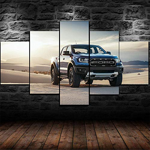 5 Stück Drucke Auf Leinwand Gedruckt Malerei Wohnzimmer Wand Kunst Leinwand 2019 Pickup Raptor Blue Truck Poster Bild XXL Wohnzimmer Wohnkultur Kreatives Geschenk (Gerahmt)