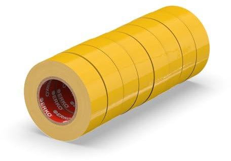 ERKO Isolierband Gelb 19mm x 20m PVC Set 8 Stück Elektrische Leitungen Reparatur, Hochflexibel mit starker Klebekraft, Chemiebeständig, Wasserfest, Klebeband