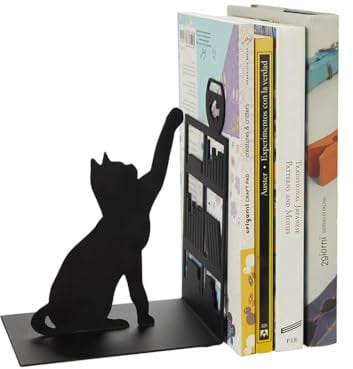 balvi Buchstütze Fishing Cat Schwarz Farbe bookend mit dekorativer Figur Katze und Aquarium Bibliothe
