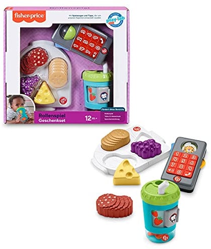 Fisher-Price Imaginación Kit de juego con vaso de smoothies, teléfono con luces y sonidos y puzzle de alimentos, juguete para bebés +1 año (Mattel HFJ95)