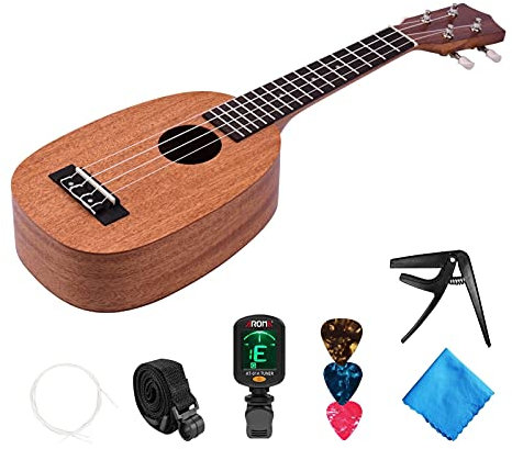 Sopran Ukulele 21-Zoll-Ananas-geformtes Ukulele-Kit 4 String Anfänger Hawai Gitarre Ukellee Sperrholzoberteil Und Griffbrett Mit Accemies Reise-Ukulele