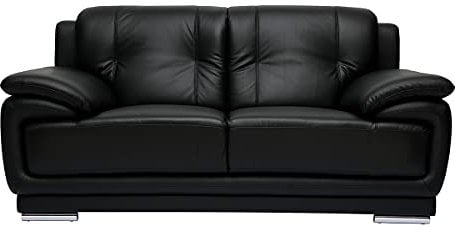 Miliboo Sofa Leder Design 2-Sitzer Schwarz Tamara – Büffelleder