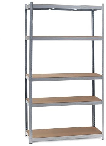 Wiltec Schwerlastregal 100x60x200cm, 200kg/Ablage, Steckregal verzinkt aus Stahl, Lastenregal mit 5 Ablagen, Werkstattregal