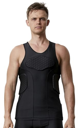 Topeter Men’s Padded Football Shirt Rib Protectors Compression Shirts With Pads Basketball Protective Gear Rugby Tank Top