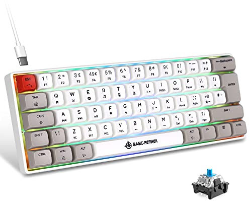 MAGIC-REFINER 60% Mechanische Kabelgebunden Gaming-Tastatur Kompakt 62 Tasten RGB-Hintergrundbeleuchtung Blue Switch Gaming Keyboard LED-Beleuchtung Tastatur für PC, PS4, PS5 - Blaue Schalter