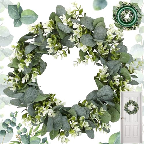 Künstliche Eukalyptus Kranz, Girlande Und Wandkranz - Kunstpflanze Für Hochzeit, Party, Garten, Tür, Fenster, Wand, Kamin Dekoration (35cm)