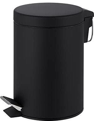 iTrend Pedal Bin Round Matt Black - Metal Pedal Bin with Lid - Household Rubbish Bin for Bathroom, Kitchen & Office - Rustproof Dustbin with Removable Plastic Container - Garbage Can (5L)
