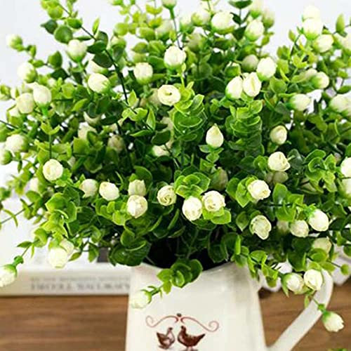 Mini silk artificial rose flowers fake leaves faux bushes 30 heads outdoor garden decoration white fence wall decor-White