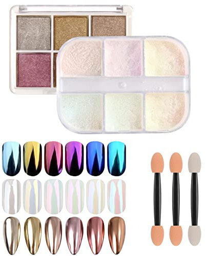 Bestomrogh 2 Pcs Chrome Nail Powder Shiny Nail Chrome Glitter Powder Set for Nail Art Design Decoration