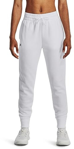 Under Armour Damen UA Rival Fleece Jogger Sweatpants, Weiß/Schwarz, S