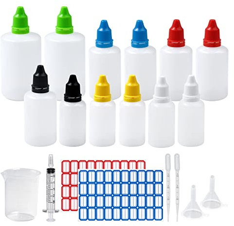 Tropfflasche Leer Plastikflaschen Reiseflasche Liquidflaschen Quetschflaschen Dosier-flaschen mit Kindersicherung Deckel Inkl. Trichter Messbecher Etiketten Transfer Pipette (100+50+30ml)