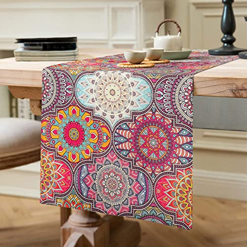 Tischläufer Boho Style Vintage Tischläufer Rot Frühling Modern Tischläufer Abwaschbar Tischläufer Leinen Tischläufer Wasserabweisend, Tischläufer für Esszimmer Party Urlaub Dekoration 40 x 140 cm C