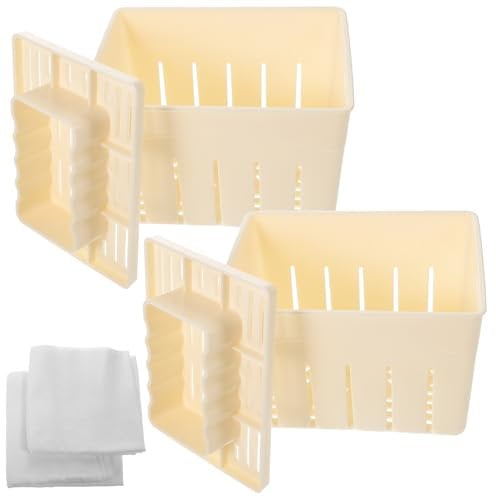 Alipis 2 Sets Tofu Press Mould DIY Homemade Tofu Maker Pressing Molds Kit Cheese Cloth Kitchen Tool Tofu Molds - Beige