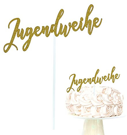 Oblique Unique® Jugendweihe Torten Kuchen Topper mit Glitzer in Gold Deko für Jungs und Mädchen Topper Kuchendeckel Dekoration