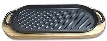 YZJSSL Plateau De Steak en Fonte, Assiette De Service De Poêle avec Poignée, Plat De Service en Fonte De Style Asiatique De Cuisine avec Planche De Service en Bois-L