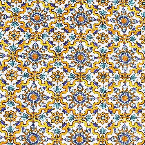Tessuto in Cotone Fantasia Fantasia Maiolica Mattonella, Al metro, Taglio, peso medio per confezione di tovaglie, tovaglioli, cuscini, teli copridivani. (Oro, Metro 100x280 cm)