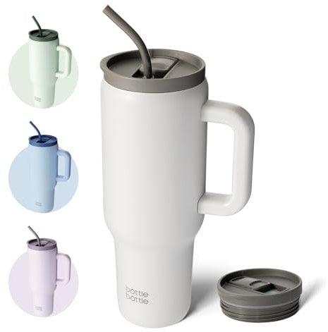 bottlebottle BOTTLE BOTTLE Tasse isotherme 1200 ml, Mug avec paille et poignée, Tasse avec paille sous vide en acier inoxydable pour cadeaux, fêtes, bureau, Café (gris)