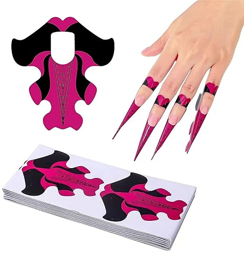 KALUROIL 200 PCS Cartine Per Ricostruzione Unghie - Rotolo Cartine Extension model, Ricostruzione Unghie UV Gel Professionale（rosso e nero）
