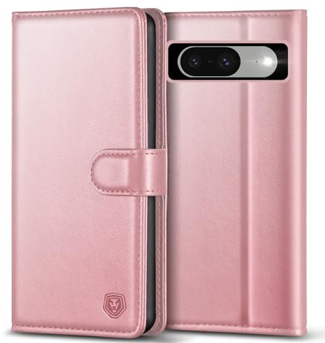 Kuafcase for Google Pixel 8 Case, 4 Card Slots Magnetic Closure Kickstand Shockproof Protective Phone Case for Google Pixel 8 - Pink