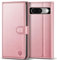 Kuafcase for Google Pixel 8 Case, 4 Card Slots Magnetic Closure Kickstand Shockproof Protective Phone Case for Google Pixel 8 - Pink