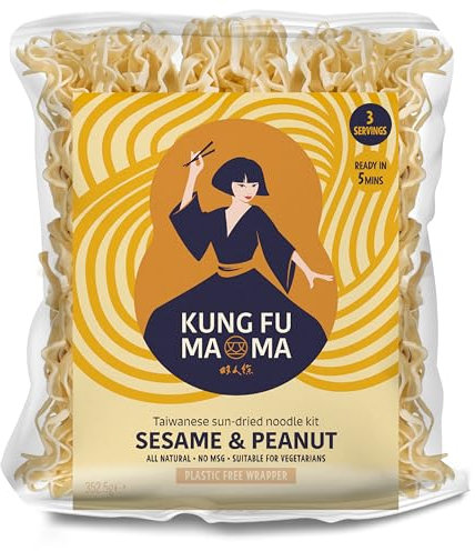 Kung Fu Mama Sesame & Peanut Noodles - Taiwanese Sun-Dried Multipack Noodles - All Natural Ingredients, No Nasties, No MSG Noodle Kit - Super Tasty, Creamy & Authentic Noodles - 18 Servings (352.5g*6)