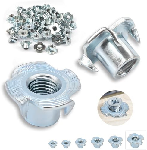 50 dadi a innesto M10 x 13 mm, in acciaio al carbonio zincato con 4 punte, per legno, tavole, mobili, artigiani, costruzioni, pareti da arrampicata, kit di viti, fai da te