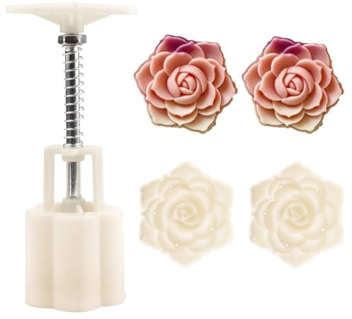 Leadigol Rose Flower Shaped Moon Cake Mould, Mooncake Mould Thickness Adjustable, Hand Press Cookie Dessert Stamp Pastry Decoration Tool 75g