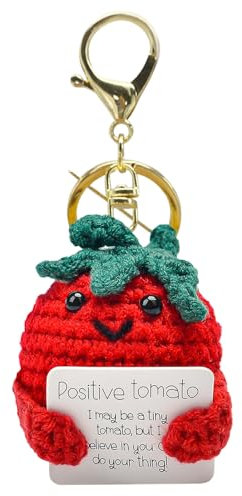 FANCYWUXI Positive Tomaten Pocket Hug, Lustige Gestrickte Tomaten mit Schlüsselanhänger, Mini-PlüSch Figuren Positive Tomaten Puppe, Geschenk Für Freund Tomaten Puppe