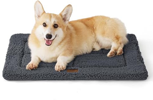 BEDSURE waschbar Hundematte Mittelgroße Hunde - 74x46 cm Hundekissen mittelgroße Hunde mit hochdichter Schaumstofffüllung, Sherpa-Plüsch waschbar Hundematratze, dunkelgrau