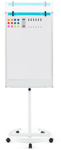 LIFEZEAL Mobile Magnettafel, Doppelseitige Whiteboard mit Ständer, Magnetische Weißtafel Tafel höhenverstellbar & 360° drehbar, Magnetwand mit Stiftablage, 100x65x132-192 cm (Weiß)