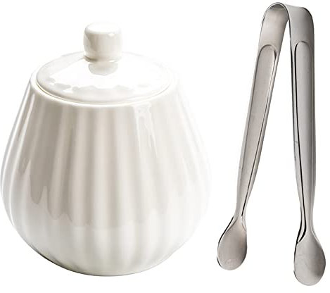 BgnEhRfL Sucrier avec couvercle sucrier Distributeur de sucrier en porcelaine blanche, pot de stockage de sel en céramique de 14,1 oz / 400 ml Sucrier en céramique avec couvercle et pince à sucre