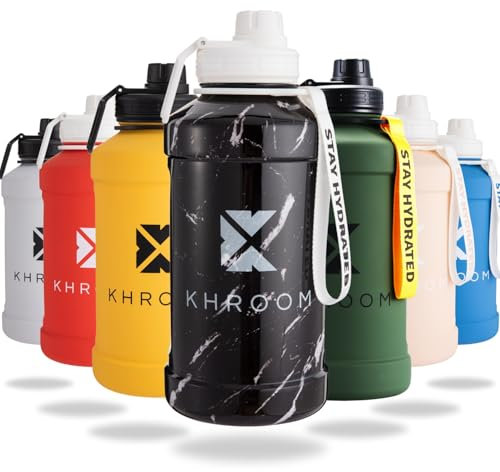 Khroom Borraccia in acciaio inox 1,3L & 2,2L – Per bevande gassate, a prova di perdite, lavabile in lavastoviglie | XXL Bottiglia d'acqua in metallo 2 litri Per Fitness, Sport e Outdoor Marmo