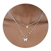 XOEMEL Schmetterlinge Layering Kette Damen Halskette Damen Kette Silber 926 mit Anhänger Hypoallergene Silberkette Damen Schmuck Geschenke für Frauen