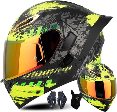 Modularer Motorradhelm Mit Handschuhen Und Gesichtsschutz, Flip Up Helm Erwachsener Motorradhelm Mit Doppelvisier, ECE-geprüfter Helm Für Männer Und Frauen