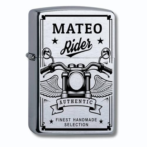 Personalisiertes Sturmfeuerzeug der Marke Zippo Benzinfeuerzeug mit Gravur Motorrad personalisiert mit Name für Motorradfahrer Biker Chopper Sturmfeuerzeug Chrome Brushed Geschenk (Motiv 4: Wings)
