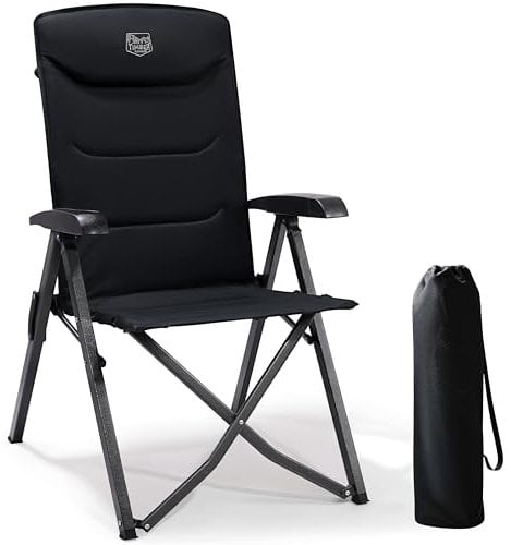 TIMBER RIDGE Campingstuhl Faltbar 150kg Kleines Packmaß Klappstuhl Camping Hohe Lehne mit 4 Positionen verstellbar mit Tasche Liegestuhl Alu für Garten Balkon Wohnmobil Schwarz