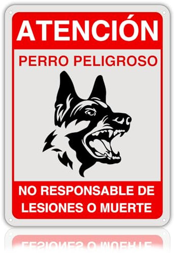 LEIASA | Cartel Perro Peligroso - 21x28 cm - Aluminio Reflectante - Grosor 0.8 mm - Señal Cuidado Perros - Apto Exterior e Interior - Impresión UV - Letrero Cuidado Perro - No Responsable Lesiones
