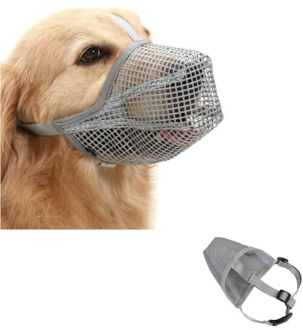 Atmungsaktiver Mesh Maulkorb für Hunde - Verstellbar für Kleine, Mittelgroße und Große Rassen - Verhindert Beißen und Kauen (Grau, L)