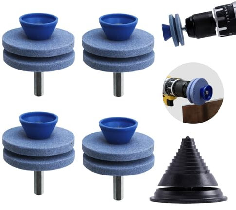 WISEPRO 4pcs Precision Lawn Mower Blade Sharpener - Double Layer Whetstone Lawn Mower Blade Sharpener, Garden Tool Sharpener with Blade Balancer for Power Drill Hand Drill