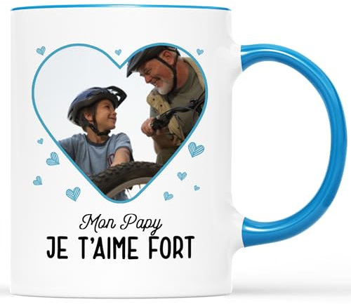 𝗖𝗔𝗗𝗘𝗔𝗨 𝗣𝗟𝗨𝗦 Mug Personnalisé Photo et Prénom - Pour Toute La Famille - Cadeau Fête et Anniversaire Papy - Tasse Super Papy