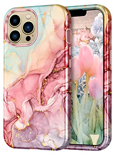 Petocase for iPhone 13 Pro Max Case 6.7 inch (2021), Marble Pattern 3 in 1 Heavy Duty Full Body Shockproof Hard PC+Soft Silicone Drop Protective Women Girls Cover for iPhone 13 Pro Max, Rose Gold
