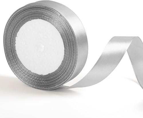 22m x 20mm Wide Gray Ribbon Thick Silver Satin Ribbon, 4/5 inch Thick Gray Ribbon for Gift Wrapping Wedding Halloween Christmas Birthday Present Cake Hair Bow Florist Bouquet Crafts Decorations