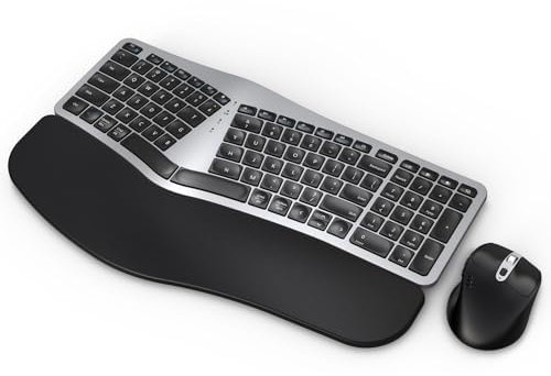 MK960 Ergo Wireless Keyboard Mouse Combo, Bluetooth/2.4G Split Design Keyboard with Palm Rest and 4 Level DPI Adjustable Wireless Mouse, Multi-Device, Rechargeable, for Windows/Mac/Android(Silver)