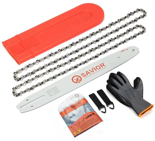 Savior Guía de 35 cm y lote de 2 cadenas 3/8 LP 52 TG 1,1 mm compatible con Makita DUC353 UC3510A UC3520A UC3541A EA3200S35A y otros, con protector guía