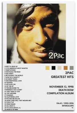 LYZYYW 2Pac Greatest HitsLeinwand-Kunstalbum, Poster, Hip-Hop-Künstler, Leinwand, Malalbum, Ölgemälde, Dekoration, Teenager, Zuhause, Büro, 30 x 45 cm, ungerahmt, 7