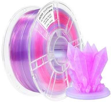 iBOSS Gradient PLA Plus - Filamento per stampante 3D da 1,75 mm + 0,02 mm, bobina da 1 kg (2,2 lbs) trasparente PLA Pro 3D per la maggior parte delle stampanti FDM (trasparente viola blu)