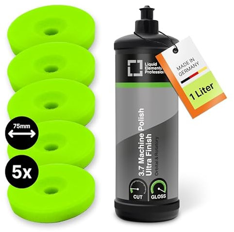 Liquid Elements - Auto Politur Set Ultra Finish 1L - Autopolitur Set mit 5x 75mm Polierschwamm Centriforce V2 – Lackaufbereitung Komplettset ideal für alle Poliermaschinen
