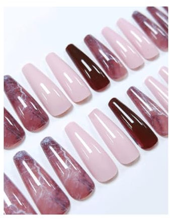 Flexies, Salon Quality Press On Nails (Plum Pink Marble, Extra Long)